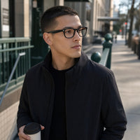 Michel eyewear, eyewear worn in an everyday lifestyle setting