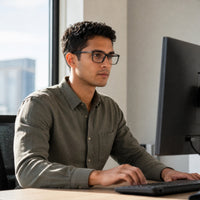 Dominique eyewear, eyewear worn in an everyday lifestyle setting