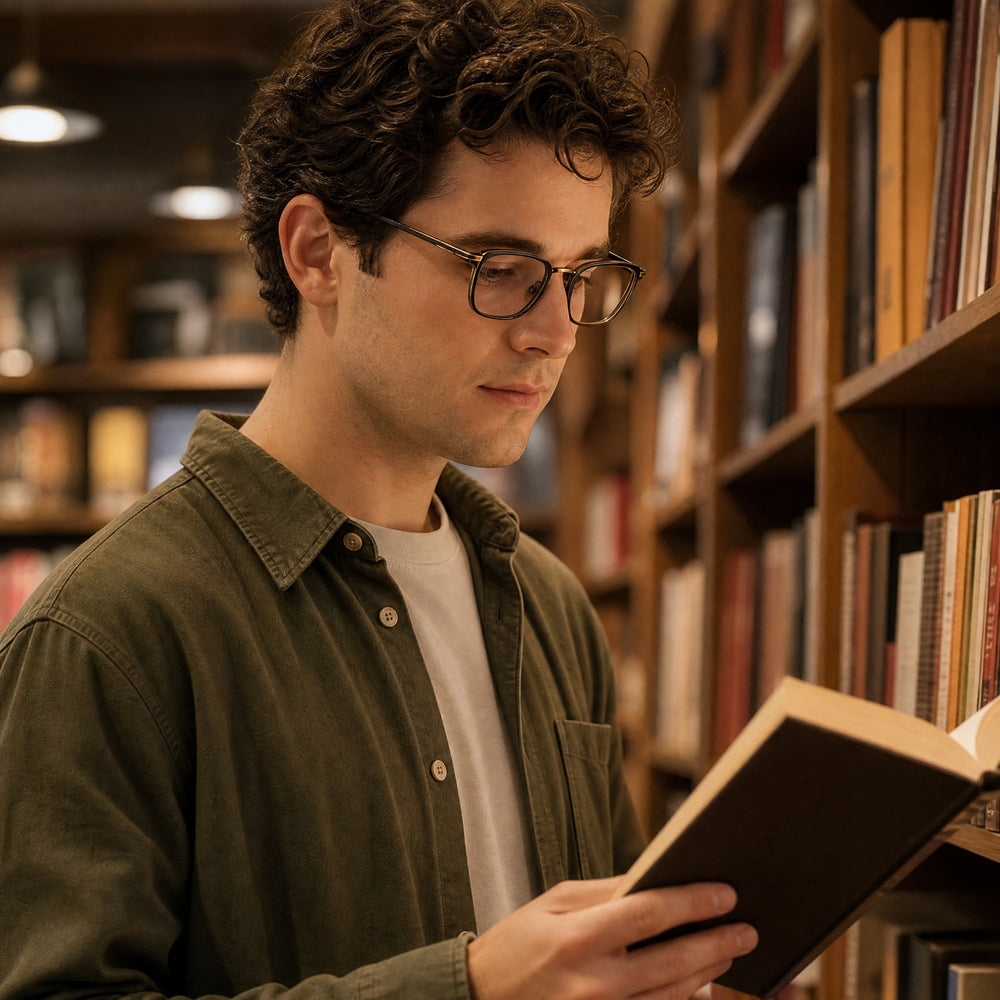 Théo eyewear, eyewear worn in a second everyday lifestyle setting