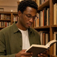 Alphonse eyewear, eyewear worn in a second everyday lifestyle setting