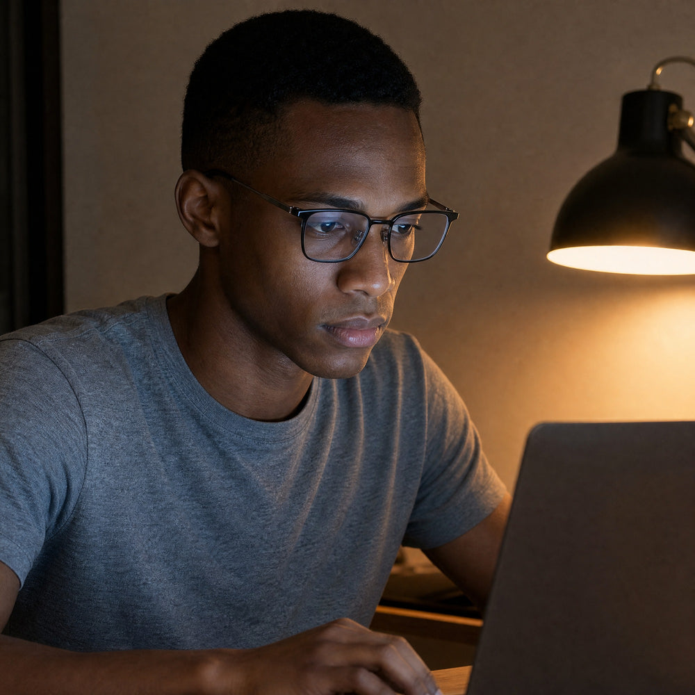 Damien eyewear, eyewear worn in a second everyday lifestyle setting