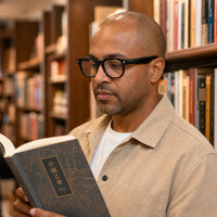Michel eyewear, eyewear worn in a second everyday lifestyle setting