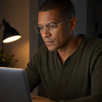 Sébastien eyewear, eyewear worn in a second everyday lifestyle setting