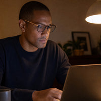 Fabien eyewear, eyewear worn in a second everyday lifestyle setting