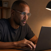 Adrien eyewear, eyewear worn in a second everyday lifestyle setting