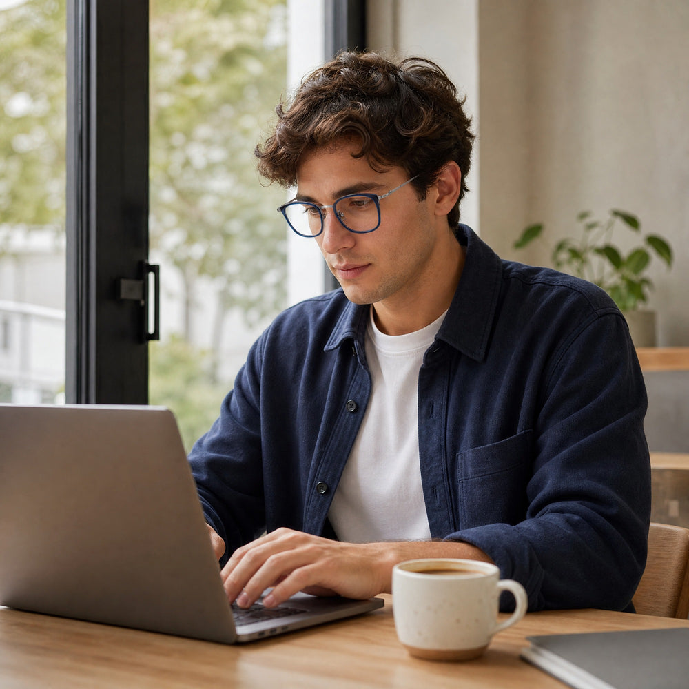 Henri eyewear, eyewear worn in a third everyday lifestyle setting