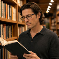 Valentin eyewear, eyewear worn in a third everyday lifestyle setting