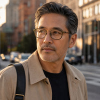Théo eyewear, eyewear worn in a third everyday lifestyle setting