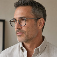 Jules eyewear, three-quarter side view showing the temple and hinge