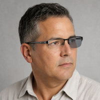 Gabriel eyewear, three-quarter side view showing the temple and hinge