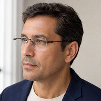 Anatole eyewear, three-quarter side view showing the temple and hinge