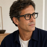 Michel eyewear, three-quarter side view showing the temple and hinge