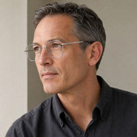 Simon eyewear, three-quarter side view showing the temple and hinge